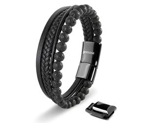 SERASAR | Bracelet Haut de Gamme pour Homme en Cuir Véritable Noir et Marron | Fermoir Magnétique en Acier Inoxydable | Coffret à Bijoux Inclus | Idée Cadeau Idéale