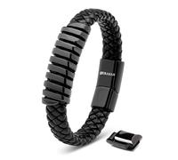 SERASAR Bracelet Garcon Noir 17cm Bracelet Cuir Homme Acier Inoxydable Véritable Multi Tissé Réglable Noir Les Hommes Chaîne Tressé Accessoire Jeune Bijou Luxe Cadeaux Saint Valentin Classic Leather