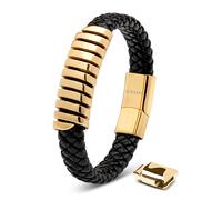 SERASAR | Bracelet en cuir pour hommes [Helix] avec or en acier inoxydable | Couleur : Or | Longueur : 23cm