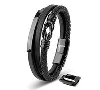 SERASAR Bracelet Homme 23cm or Noir Cuir Bijoux Tressé Wrap