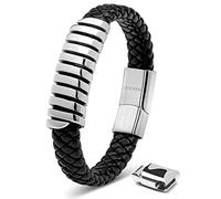 SERASAR | Bracelet en cuir pour hommes [Helix] avec argent en acier inoxydable | Couleur : Argent | Longueur : 20cm
