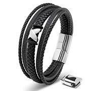 SERASAR Bracelet Cuir Homme Tressé Acier Inoxydable Noir Cadeau Bijoux 20cm