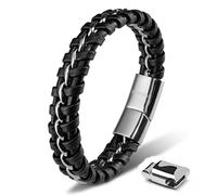SERASAR Bracelet Homme Cuir Fermoir Magnétique Acier Inoxydable | Briller Cuir De Vachette Véritable | Bracelets Style Tressé | Coffret Cadeau Bijoux Inclus | D'Accessoires de Mode Pour Homme
