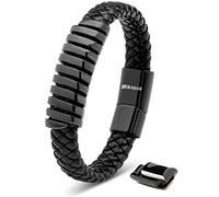 SERASAR Bracelet Homme Cuir Noir 23cm Idée Cadeau Homme Acier Inoxydable Véritable Multi Tissé Réglable Les Hommes Chaîne Tressé Accessoire Jeune Garcon Luxe Cadeaux Saint Valentin Large Classic