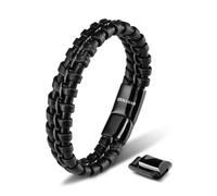 SERASAR Idee Cadeau Homme Bracelet Cuir Garcon 17cm Noir Acier Inoxydable Véritable Multi Tissé Réglable Les Hommes Chaîne Tressé Accessoire Jeune Garcon Jewelry Saint Valentin Large Classic