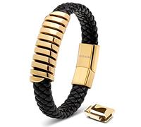 SERASAR Bracelet Magnetique Homme or 17cm Cuir Acier Inoxydable Tissé Réglable Hommes Chaîne Tressé Accessoire Jeune Garcon Bijou Jewelry Luxe Cadeaux Saint Valentin Argent Large Classic