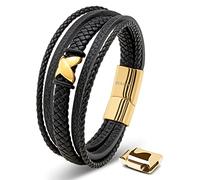 SERASAR Bracelet or Homme Cuir 23cm Acier Inoxydable Véritable Multi Tissé Réglable Les Hommes Chaîne Tressé Accessoire Jeune Garcon Bijou Jewelry Luxe Cadeaux Saint Valentin Argent Large Classic