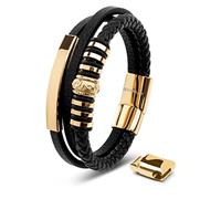 SERASAR Bracelet Or Homme Cuir 23cm Acier Inoxydable Véritable Multi Tissé Réglable Les Hommes Chaîne Tressé Accessoire Jeune Garcon Bijou Jewelry Luxe Cadeaux Saint Valentin Argent Large Classic