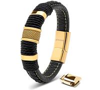 SERASAR Bracelet or Homme Cuir 23cm Acier Inoxydable Véritable Multi Tissé Réglable Les Hommes Chaîne Tressé Accessoire Jeune Garcon Bijou Jewelry Luxe Cadeaux Saint Valentin Argent Large Classic