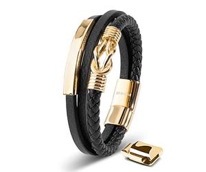 SERASAR Bracelet pour Homme en or 20cm Cuir Doré Bracelets et Garçon
