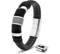 SERASAR | Bracelet premium en cuir véritable pour hommes [anneau] avec boîte cadeau et fermoir en acier inoxydable | Couleur : argent | Longueur : 20cm