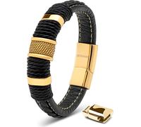 SERASAR | Bracelet premium en cuir véritable pour hommes [anneau] avec boîte cadeau et fermoir en acier inoxydable | Couleur : or | Longueur : 17cm