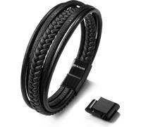 SERASAR | Bracelet premium en cuir véritable pour hommes [Braid]avec fermeture magnétique en acier inoxydable | Couleur : Noir | Longueur : 17cm