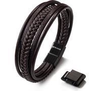 SERASAR | Bracelet premium en cuir véritable pour hommes [Braid] avec fermeture magnétique en acier inoxydable | Couleur : brun | Longueur : 19cm