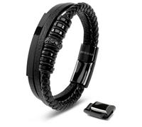 SERASAR Bracelet Homme Cuir Noir 23cm Idée Cadeau Acier Inoxydable Véritable Multi Tissé Réglable Les Hommes Chaîne Tressé Accessoire Jeune Garcon Luxe Cadeaux Saint Valentin Large Classic