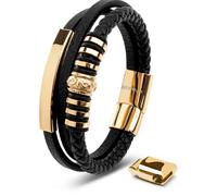 SERASAR Bracelet or Homme Cuir 23cm Acier Inoxydable Véritable Multi Tissé Réglable Les Hommes Chaîne Tressé Accessoire Jeune Garcon Bijou Jewelry Luxe Cadeaux Saint Valentin Argent Large Classic