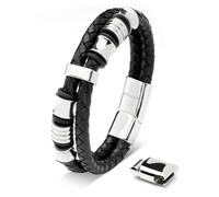 SERASAR | Bracelet en cuir de première qualité pour hommes [Spirit] en acier inoxydable | Couleur : Argent | Longueur : 17cm