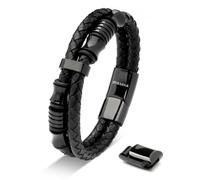 SERASAR | Bracelet en cuir de première qualité pour hommes [Spirit] en acier inoxydable | Couleur : Noir | Longueur : 17cm