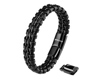 SERASAR Cadeaux Homme Bracelet Cuir 23cm Noir Acier Inoxydable Véritable Multi Tissé Réglable les Hommes Chaîne Tressé Accessoire Jeune Garcon Bijou Jewelry Saint Valentin Large Classic