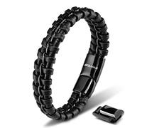 SERASAR Cadeaux Homme Bracelet Cuir Homme 23cm Noir Acier Inoxydable Véritable Multi Tissé Réglable Les Hommes Chaîne Tressé Accessoire Jeune Garcon Bijou Jewelry Saint Valentin Large Classic