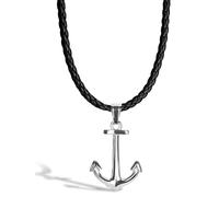 SERASAR Collier Cuir d'Ancre pour Homme, Ancre Argent Pendentif en Acier Inoxydable Homme 60cm, Cadeau d'Anniversaire Petit Ami, Mari