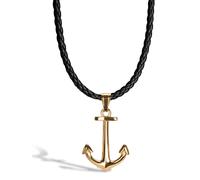 SERASAR Collier Cuir d'Ancre pour Homme, Ancre en Or Pendentif Acier Inoxydable Homme 50cm, Cadeau d'Anniversaire Petit Ami, Mari