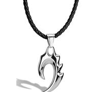 SERASAR Collier Homme Flamme Cuir, en Argent pour Homme, Pendentif Acier Inoxydable Colliers 60cm, Cadeau d'anniversaire Petit Ami, Mari