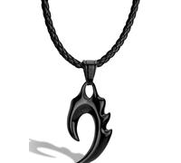 SERASAR | Collier en cuir pour hommes [Flame] avec noir en acier inoxydable | Couleur : Noir | Longueur : 60cm
