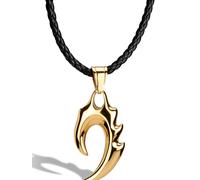 SERASAR Collier Homme Flamme Cuir, Dorée pour Homme, Pendentif en Acier Inoxydable Colliers 50cm, Cadeau d'anniversaire Petit Ami, Mari