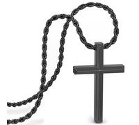 SERASAR Chaine Homme Collier Pendentif Acier Inoxydable - 60cm Noir Cadeau Boîte à Bijoux Croix Bande Jésus Blé