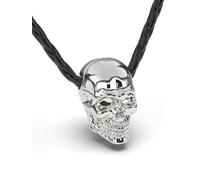 SERASAR Collier Cuir Tête de Mort pour Homme, Argent sautoir Pendentif en Acier Inoxydable Cadeau Petit Ami, Mari