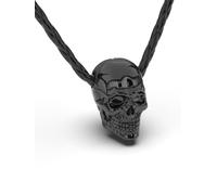 SERASAR Collier Cuir Tête de Mort pour Homme, Noir Pendentif Acier Inoxydable Homme 50cm, Cadeau Petit Ami, Mari