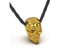 SERASAR | Collier en cuir original pour hommes [Skull] avec or en acier inoxydable | Couleur : Or | Longueur : 50cm