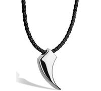 SERASAR | Collier en cuir pour hommes [loup] avec pendentif en acier inoxydable argenté | Couleur : Argent | Longueur : 50cm
