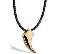 SERASAR Collier Cuir Dent de Loup pour Homme Dents Doré Pendentif en Acier Inoxydable 60cm Cadeau Petit Ami Mari