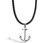 SERASAR Collier Cuir d'Ancre pour Homme, Ancre Argent Pendentif en Acier Inoxydable Homme 50cm, Cadeau d'Anniversaire Petit Ami, Mari
