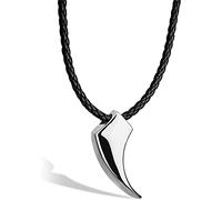 SERASAR Collier Cuir Dent de Loup pour Homme Argent Pendentif Dents en Acier Inoxydable 60cm Cadeau Petit Ami Mari