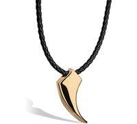 SERASAR Collier Cuir Dent de Loup pour Homme Dents Doré Pendentif en Acier Inoxydable 60cm Cadeau Petit Ami Mari
