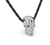 SERASAR Collier Cuir Tête de Mort pour Homme, Argent Pendentif en Acier Inoxydable Cadeau Petit Ami, Mari
