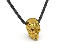 SERASAR Collier Cuir Tête de Mort pour Homme, en Or Pendentif Acier Inoxydable Homme 60cm, Cadeau Petit Ami, Mari