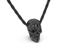 SERASAR Collier Cuir Tête de Mort pour Homme, Noir Pendentif Acier Inoxydable Homme 60cm, Cadeau Petit Ami, Mari