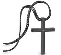 SERASAR Collier en Acier Inoxydable Hommes avec Pendentif Noir Chaîne Cubaine Cadeau pour Gothique Boîte à Bijoux de Communion Silver Chain Men