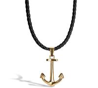 SERASAR Collier Cuir d'Ancre pour Homme, Ancre en Or Pendentif Acier Inoxydable Homme 50cm, Cadeau d'Anniversaire Petit Ami, Mari