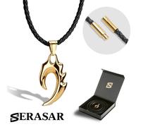 SERASAR Collier Homme Flamme Cuir, Dorée pour Homme, Pendentif en Acier Inoxydable Colliers 50cm, Cadeau d'anniversaire Petit Ami, Mari