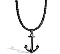SERASAR Collier en Cuir d'Ancre pour Homme, Ancre Noir Pendentif Acier Inoxydable Homme 50cm, Cadeau d'Anniversaire Petit Ami, Mari