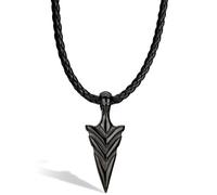 SERASAR Collier en Cuir Flèche pour Homme, Noire Pendentif Acier Inoxydable Homme Colliers 50cm Cadeau d'anniversaire Petit Ami Mari