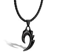 SERASAR Collier Homme Flamme Cuir, Noire pour Homme, Pendentif en Acier Inoxydable Colliers 50cm, Cadeau d'anniversaire Petit Ami, Mari