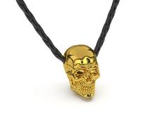 SERASAR | Collier en cuir original pour hommes [Skull] avec or en acier inoxydable | Couleur : Or | Longueur : 50cm