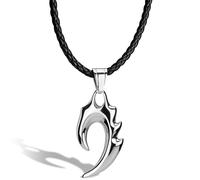 SERASAR Collier Homme Cuir Flamme Argent Acier Inoxydable 316L Élégant 50cm | Inspiration Scandinave, Esprit Totem, Accent Sauvage, Peau de Vache Authentique
