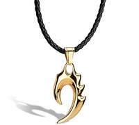 SERASAR Collier Homme Cuir Flamme Doré Talisman Acier 316L Cadeau Ami 50cm
